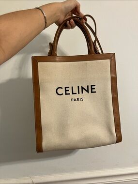 Celine Canvas Vertical Cabas with Brown Leather Trim